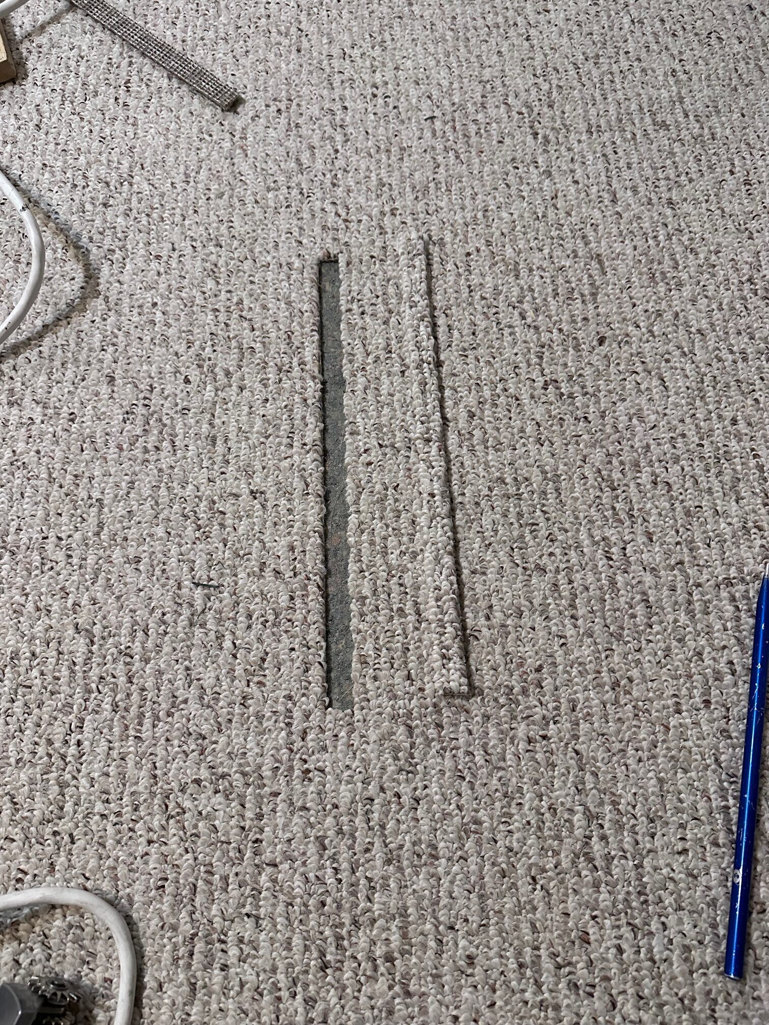 Berber carpet repair in process