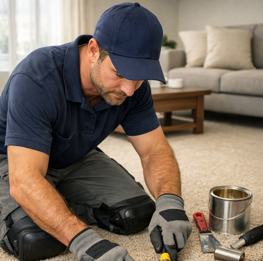 Reattach carpet transition in Red Deer with Nicer Carpet Repair