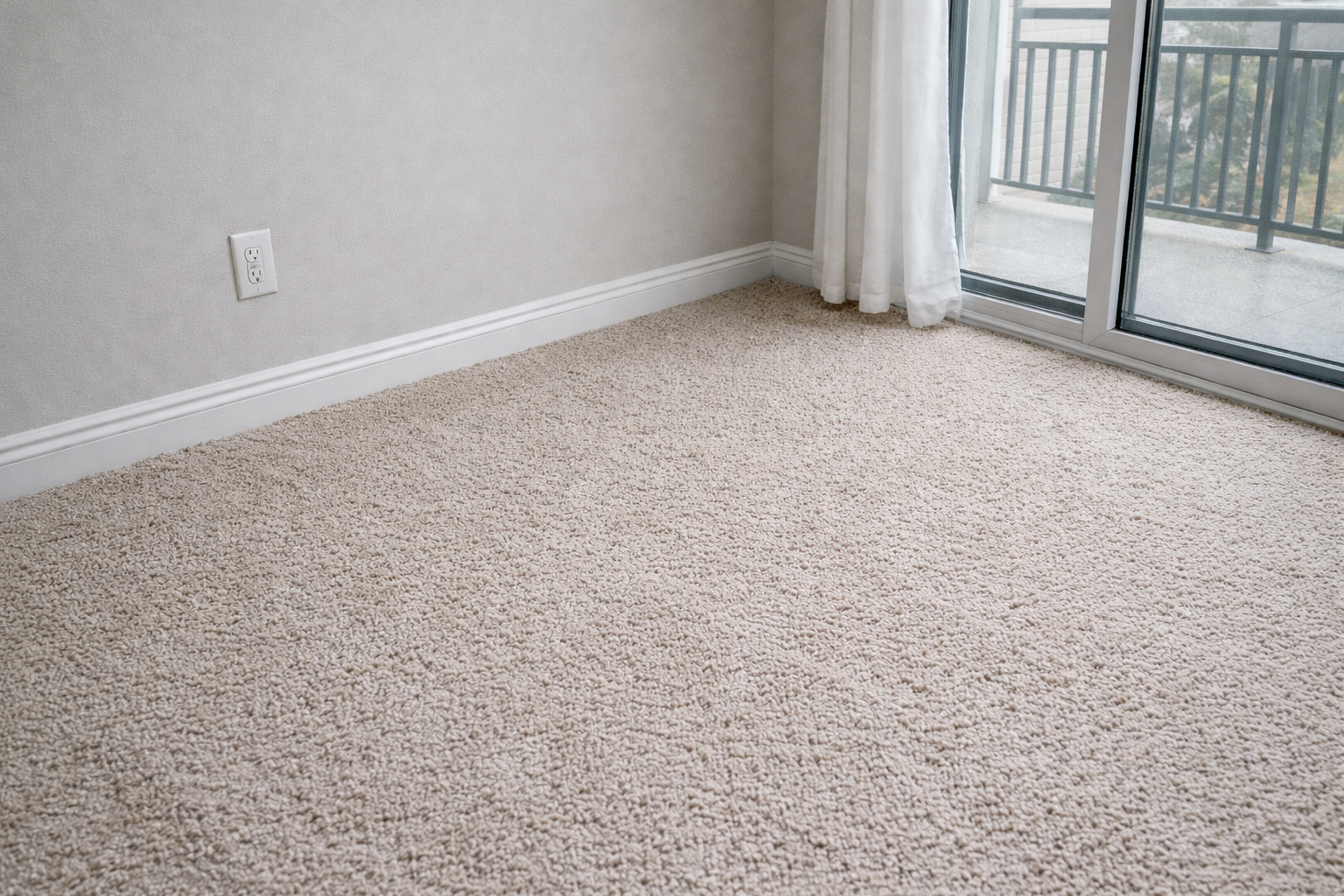 Corner of a modern residential room with light-colored carpet that is slightly pulling away from the wall near the baseboard, creating a subtle gap that suggests minor wear or need for repair.